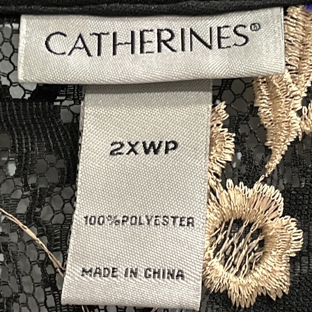 Catherines Kimono Womens 2XWP Black Lace Gold Floral Open Front Event Cocktail - Picture 3 of 6